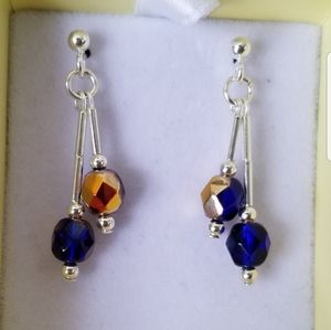 Ronin Crystal 925 Sterling Silver Plated Dangling Earrings NWT